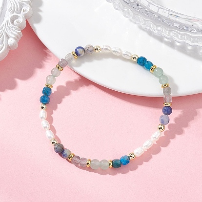 Браслеты из натуральных смешанных драгоценных камней для женщин, круглые, с натуральным культивированным пресноводным жемчугом и латунью.