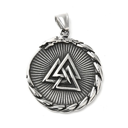 304 Handpolieranhänger aus Edelstahl, flach rund mit valknut