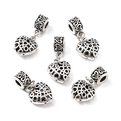 Alloy European Dangle Charms, Large Hole Pendants, Heart