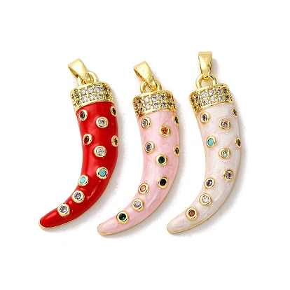 Латунные микро проложить кубического циркония подвески, рог очарование, с эмалью, реальный 18 k позолоченный