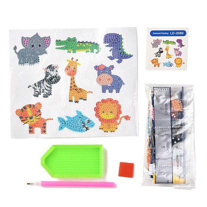 DIY Animal Theme Diamond Painting Stickers Kits For Kids, with Diamond Painting Stickers, Rhinestones, Diamond Sticky Pen, Tray Plate and Glue Clay