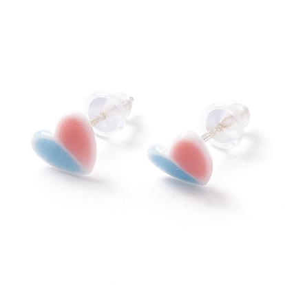 Two Tone Heart Resin Stud Earrings Set for Girl Women, with 925 Sterling Silver Plated Pins
