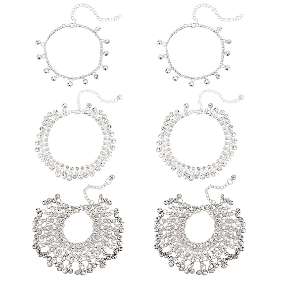 6 шт 3 стили сплава колокольчики подвески браслеты для лодыжки для женщин