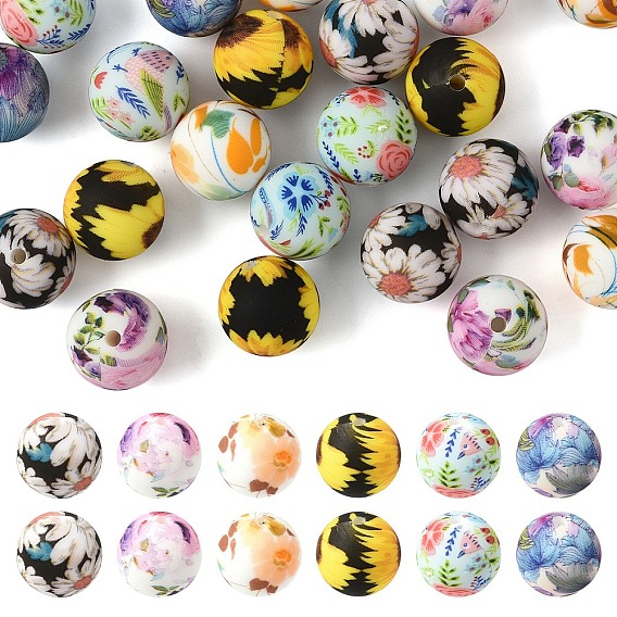 24шт 6 стили печатных круглых силиконовых фокусных бусин