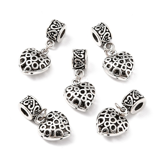 Alloy European Dangle Charms, Large Hole Pendants, Heart