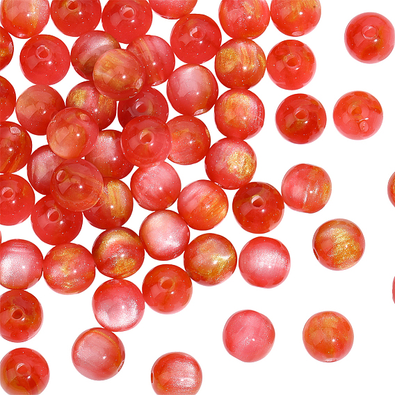 120 piezas de perlas de resina transparente, rondo, dos tonos, con polvo del brillo