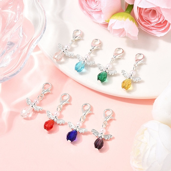 Подвеска в виде ангела из стекла и пластика ABS с имитацией жемчуга, с цинковым сплавом застежками омаров коготь