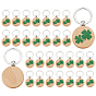36Pcs Wood Pendant Keychains, Flat Round with Clover, with Iron Key Rings