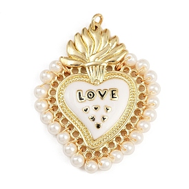 Латунные подвески с белой эмалью, подвески в виде испуганного сердца с жемчужинами из АБС-пластика и соединительными кольцами