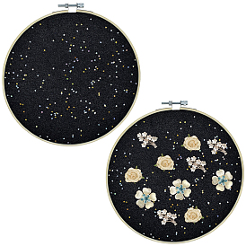 Imitation Leather Wall Hanging Brooch Jewelry Storage Display Stand, with Bamboo Frame, Flat Round