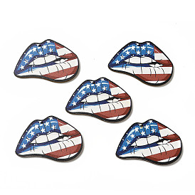 American Flag Theme Single Face Printed Aspen Wood Big Pendants, Lip Charm