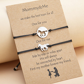 Hollow Horse Wax Cord Bracelet Set for Mother's Day - Handmade Steel Weave Card Bracelets