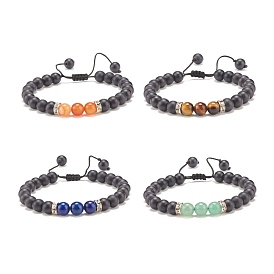 4Pcs 4 Style Natural Lava Rock & Mixed Stone Braided Bead Bracelets Set for Women