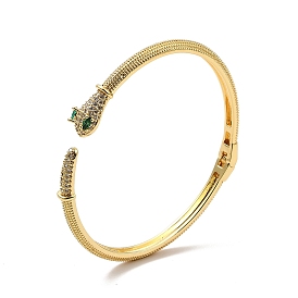 Bracelet manchette ouvert serpent oxyde de zirconium vert, bijoux en laiton pour femmes