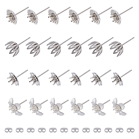 40шт. 4 стиль цветок 201 и 304 фурнитура для сережек-гвоздиков из нержавеющей стали, серьги с зубцами с 40шт 304 ушными гайками из нержавеющей стали