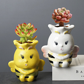Gardening cartoon bee succulent flowerpot ceramic creative desktop plant flower decoration trumpet