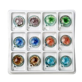 Handmade Gold Sand Lampwork Pendants, Flat Round, Mixed Color, 43x32x14mm, hole: 12mm