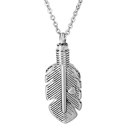 Stainless Steel Pendant Necklaces, Feather Urn Ashes Necklaces