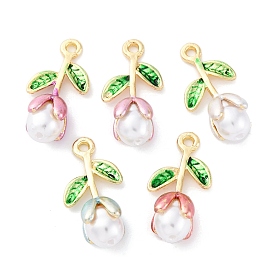 Подвески из эмали и сплава, с ABS имитации жемчуга, без кадмия, без никеля и без свинца, стойки покрытие, цветочный шарм, золотые
