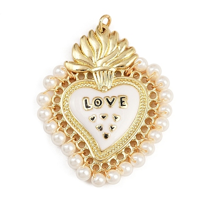 Латунные подвески с белой эмалью, подвески в виде испуганного сердца с жемчужинами из АБС-пластика и соединительными кольцами