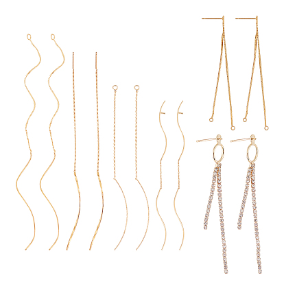 12Pcs 6 Styles Brass Stud Earring Findings, Ear Threads