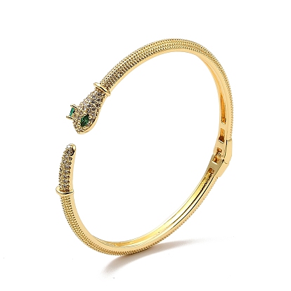 Green Cubic Zirconia Snake Open Cuff Bangle, Brass Jewelry for Women