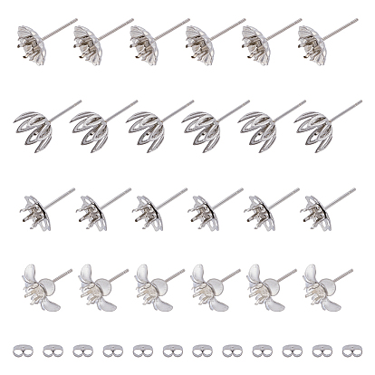 40шт. 4 стиль цветок 201 и 304 фурнитура для сережек-гвоздиков из нержавеющей стали, серьги с зубцами с 40шт 304 ушными гайками из нержавеющей стали