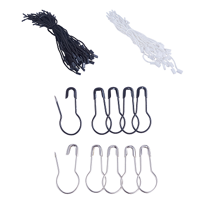 DIY Display Tag Sets, with Polyester Cord with Seal Tag and Iron Brooch Findings