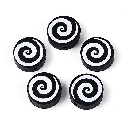 Окрашенные распылением деревянные бусины Schima, печатные бисера, плоско-круглые