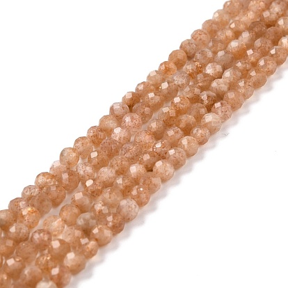 Natural Sunstone Beads Strands, Round, Faceted, Grade AA