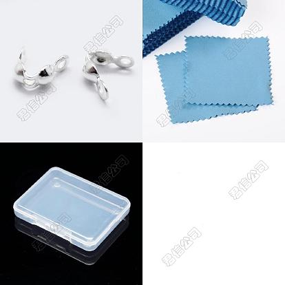 25 Stück 925 Sterling Silber Perlenspitzen Knotenabdeckungen, 1pc Wildleder Stoff quadratisch Silber Poliertuch