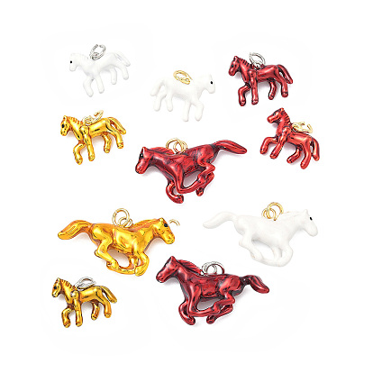 Латунные подвески, лошади прелести, с эмалью, без кадмия и без свинца, стойки покрытие, долговечный, с целью перехода в кольце, платина/настоящее золото 18k