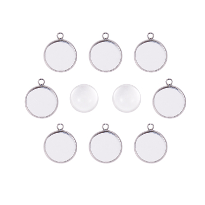 DIY Pendant Making, 304 Stainless Steel Pendant Cabochon Settings and Flat Round Glass Cabochons, Clear