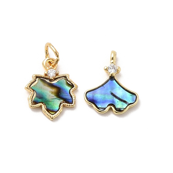 Латунные микро проложить кубического циркония прелести, лист, с ракушкой пауа и эпоксидной смолой, стойки покрытие, долговечный, без свинца и без кадмия, с целью перехода в кольце