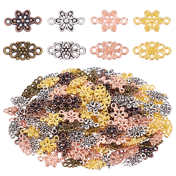 160Pcs 8 Style Alloy Connector Charms, Flower