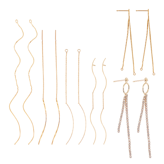 12Pcs 6 Styles Brass Stud Earring Findings, Ear Threads