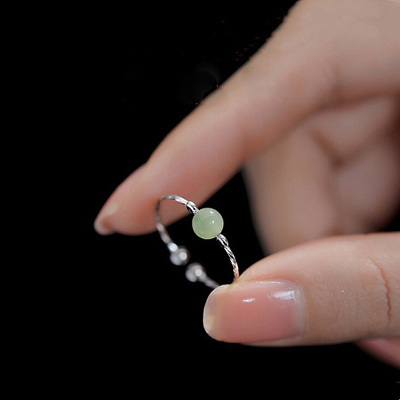 925 Кольца-манжеты из стерлингового серебра и круглого натурального нефрита