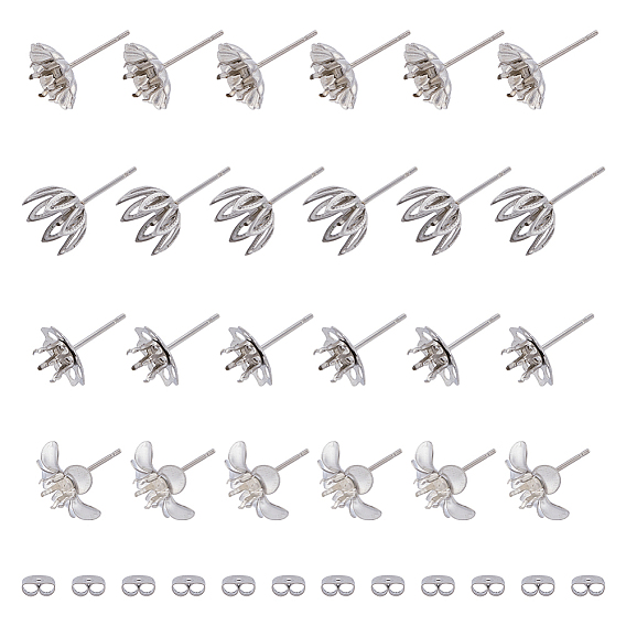 40шт. 4 стиль цветок 201 и 304 фурнитура для сережек-гвоздиков из нержавеющей стали, серьги с зубцами с 40шт 304 ушными гайками из нержавеющей стали