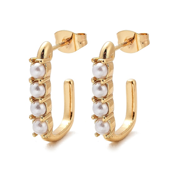 304 прямоугольные серьги-гвоздики из пластика и нержавеющей стали с имитацией жемчуга