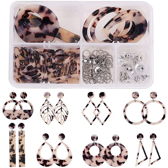 DIY серьги решений, с подвесками из ацетата целлюлозы (смолы), 304 фурнитура из нержавеющей стали для серег, латунные гайки и железные переходные кольца