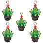 5 pièces pendentifs cactus en perles de verre, avec des boucles en fer et du verre, or