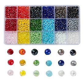 18 couleurs de perles de verre galvanisées, couleur unie opaque, de couleur plaquée ab , facette, rondelle