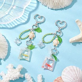 Сумка из смоляной золотой рыбки и подвеска в виде черепахи из синтетической бирюзы, с поворотными застежками сплава