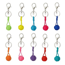 Polyester & Spandex Braided Ball Pendant Keychain, with Alloy Findings, for Woman Bag Car Key Decoration