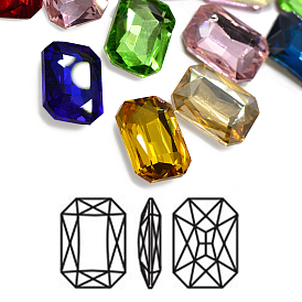 Faceted Rectangle Glass Pointed Back Rhinestone Cabochons, Back Plated, Rectangle Octagon