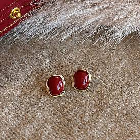 Клипсовые серьги из сплава и смолы, овальные, золотые