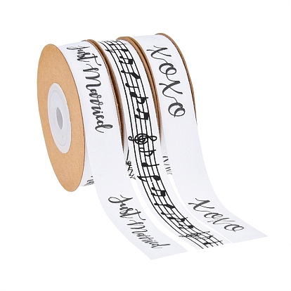 10M Printed Cotton Ribbons, Garment Accessories, White, Flat