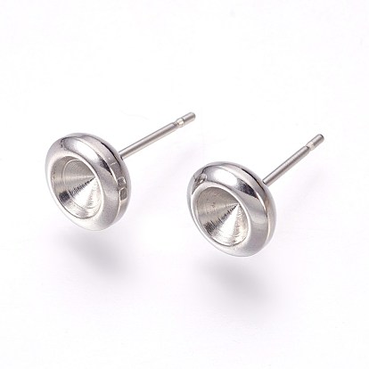 304 Stainless Steel Post Stud Earring Settings, for Pointed Back Xilion Rivoli Rhinestone