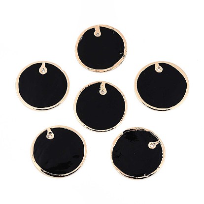 Подвески из натуральной ракушки капиз, окрашенные распылением, подвески-диски с латунной окантовкой, золотые