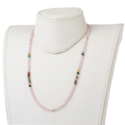 Chakra Jewelry, Natural Mixed Gemstone Beaded Necklaces, with Real 18K Gold Plated 925 Sterling Silver Beads, Brass Beads and 304 Stainless Steel Lobster Claw Clasps